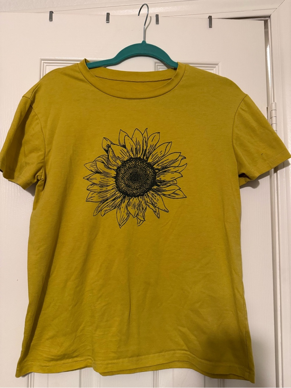 Amazon Mustard Yellow Short Sleeve Tee with Black Sunflower Graphic